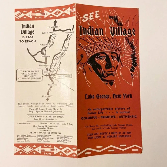 Vintage Indian Village Lake George New York Brochure Travel Guide Map - Picture 9 of 11